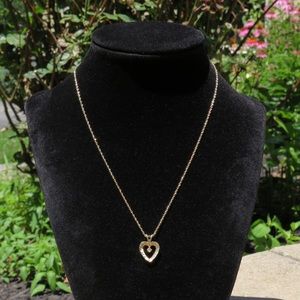 14k yellow gold diamond heart pendant necklace 16”